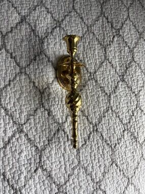 Vintage Brass Wall Sconce Candle Holder 10” Long Wall Mount